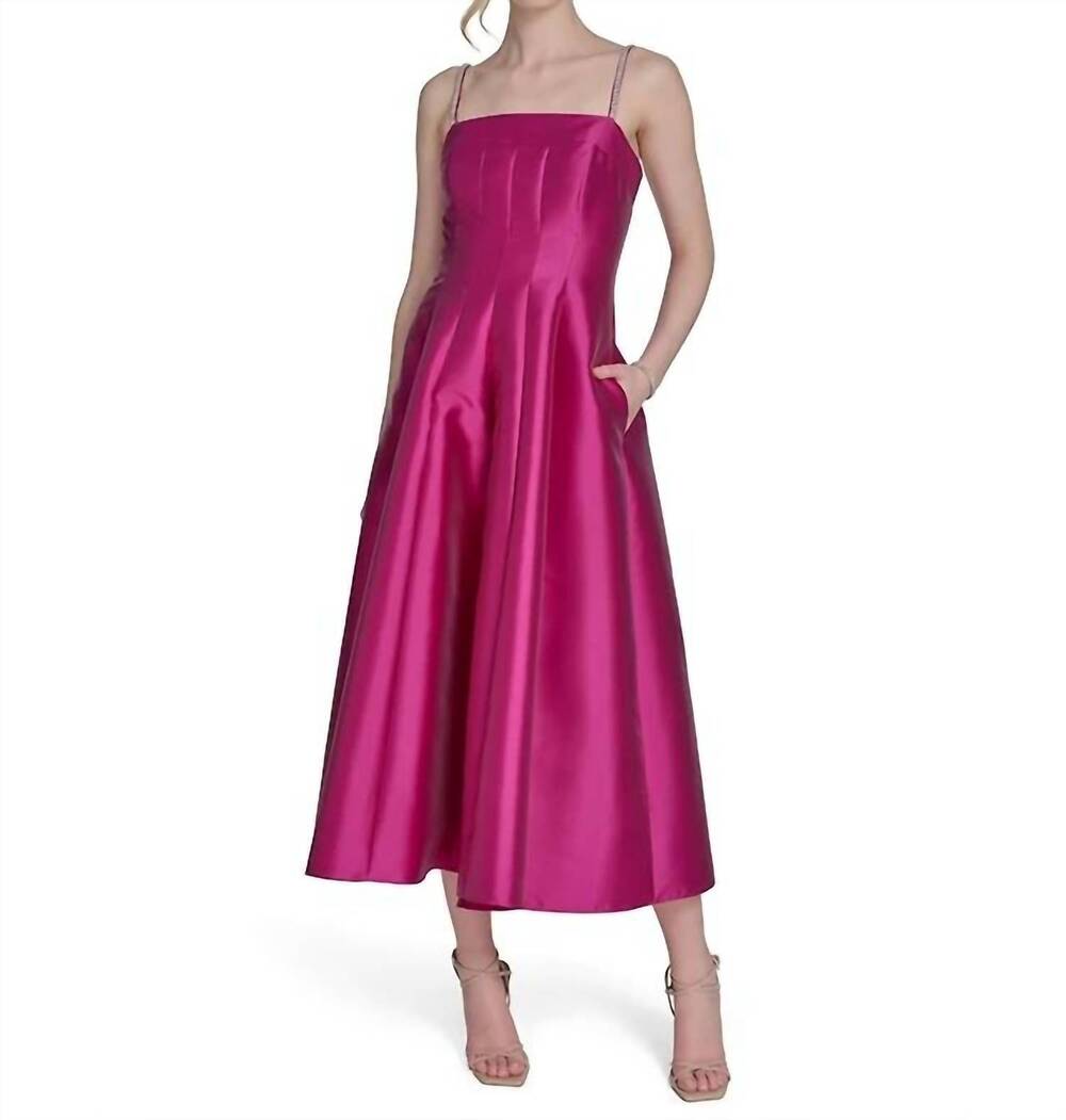 NEW ELIZA J solid color square-neck sleeveless midi dress in pink